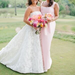 Chic White Floral Strapless Wedding Gown